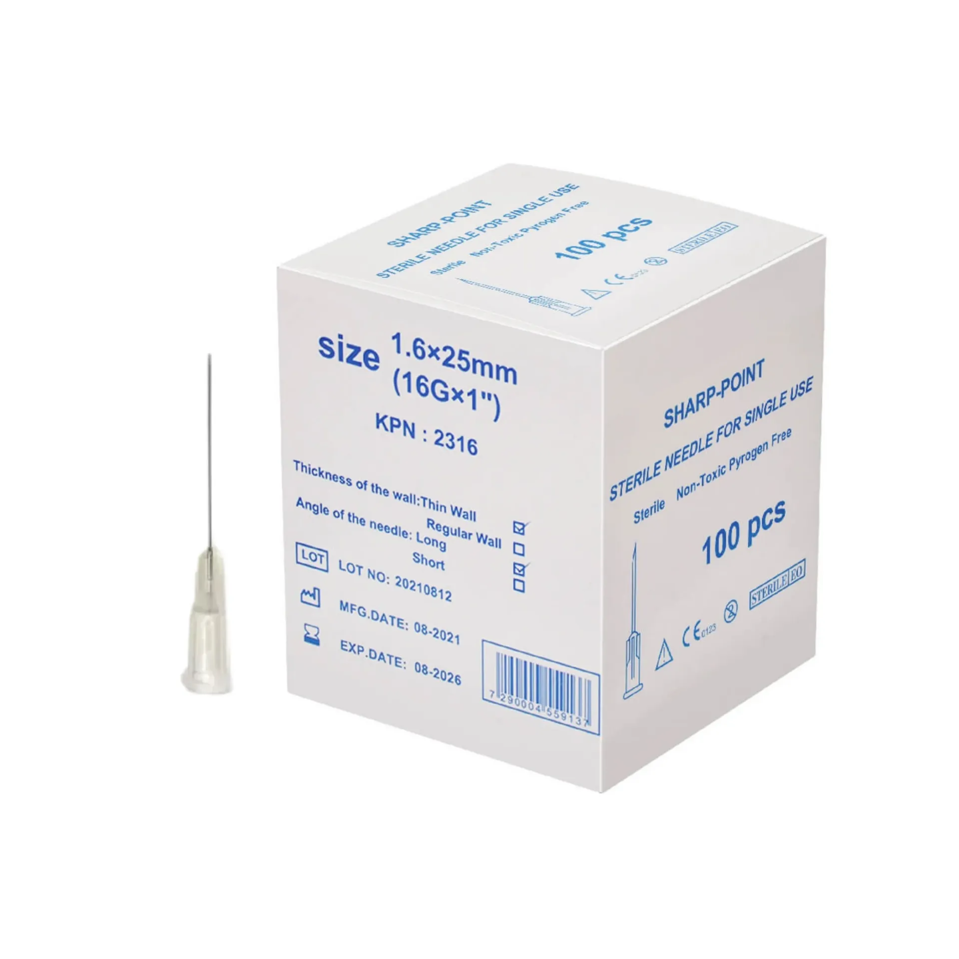 [463611] מחט היפודרמית סטרילית. 100 יחידות. Sterile Hypodermic Needle. . גדלים 16G עד 32G (16G)