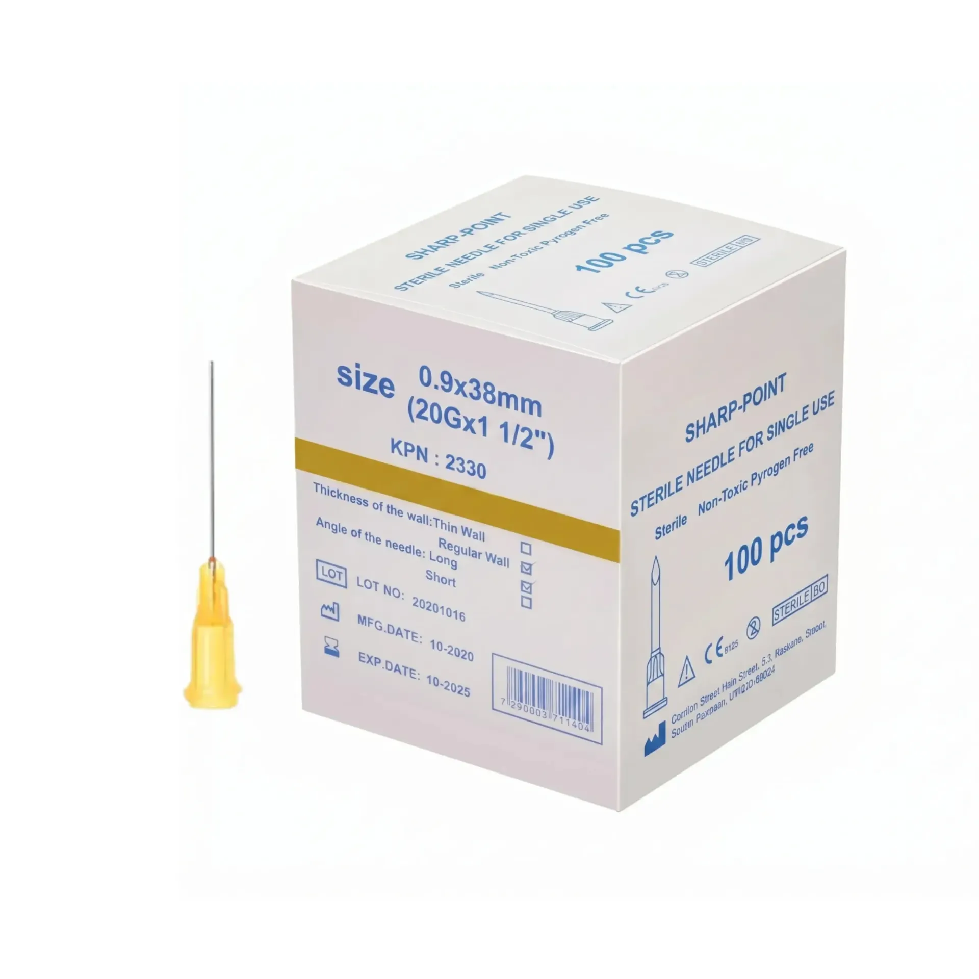 מחט היפודרמית סטרילית. 100 יחידות. Sterile Hypodermic Needle. . גדלים 16G עד 32G