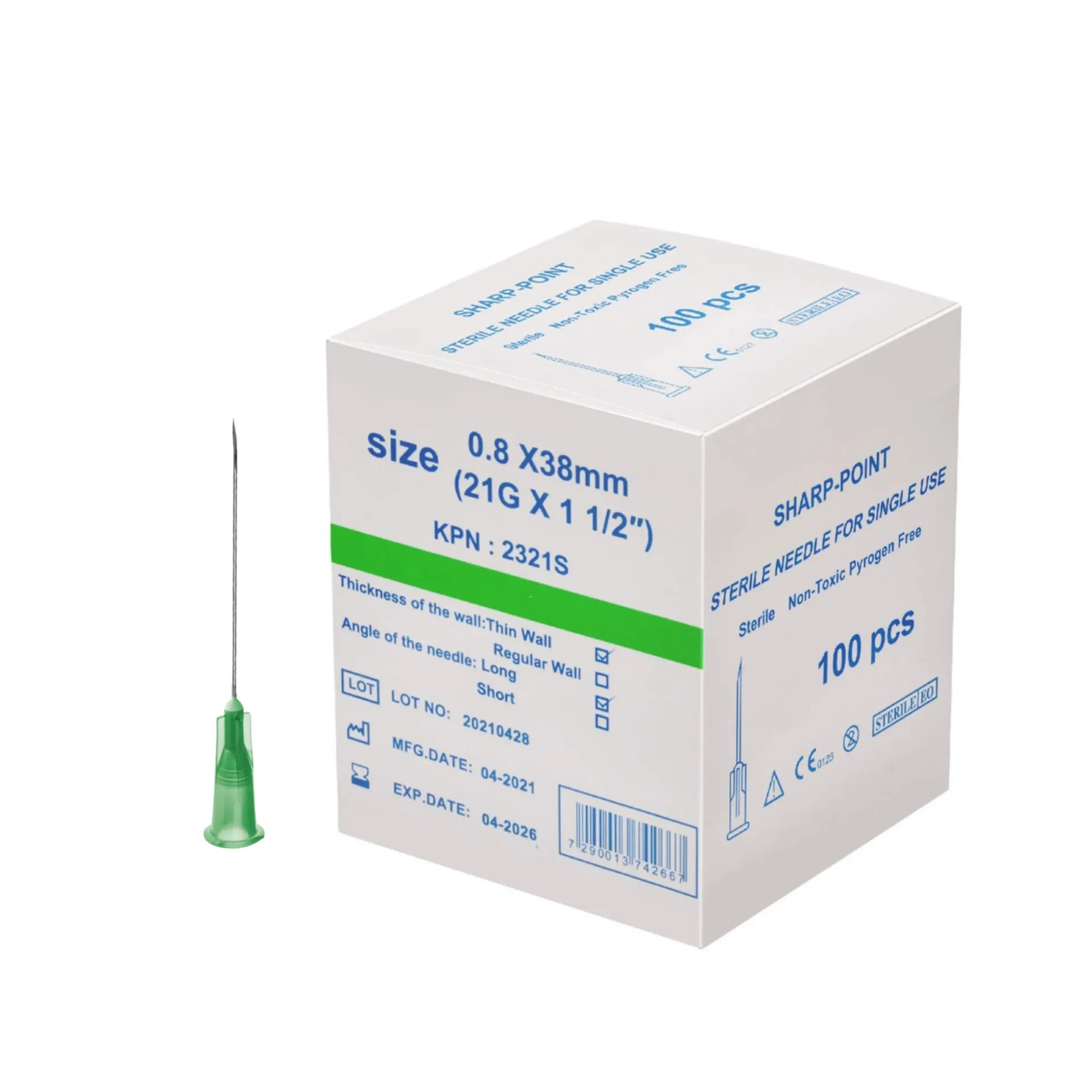 מחט היפודרמית סטרילית. 100 יחידות. Sterile Hypodermic Needle. . גדלים 16G עד 32G
