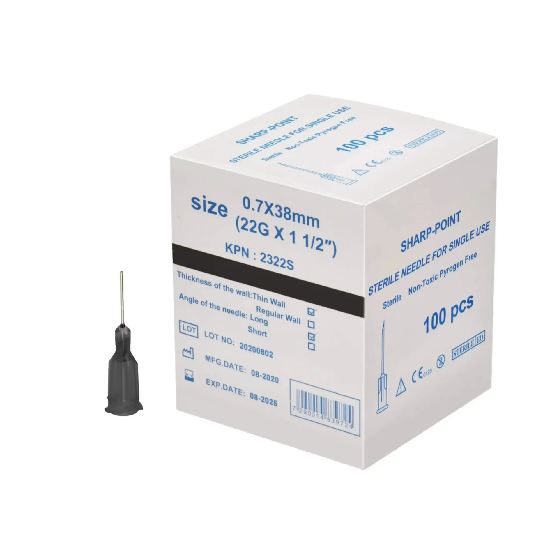 מחט היפודרמית סטרילית. 100 יחידות. Sterile Hypodermic Needle. . גדלים 16G עד 32G