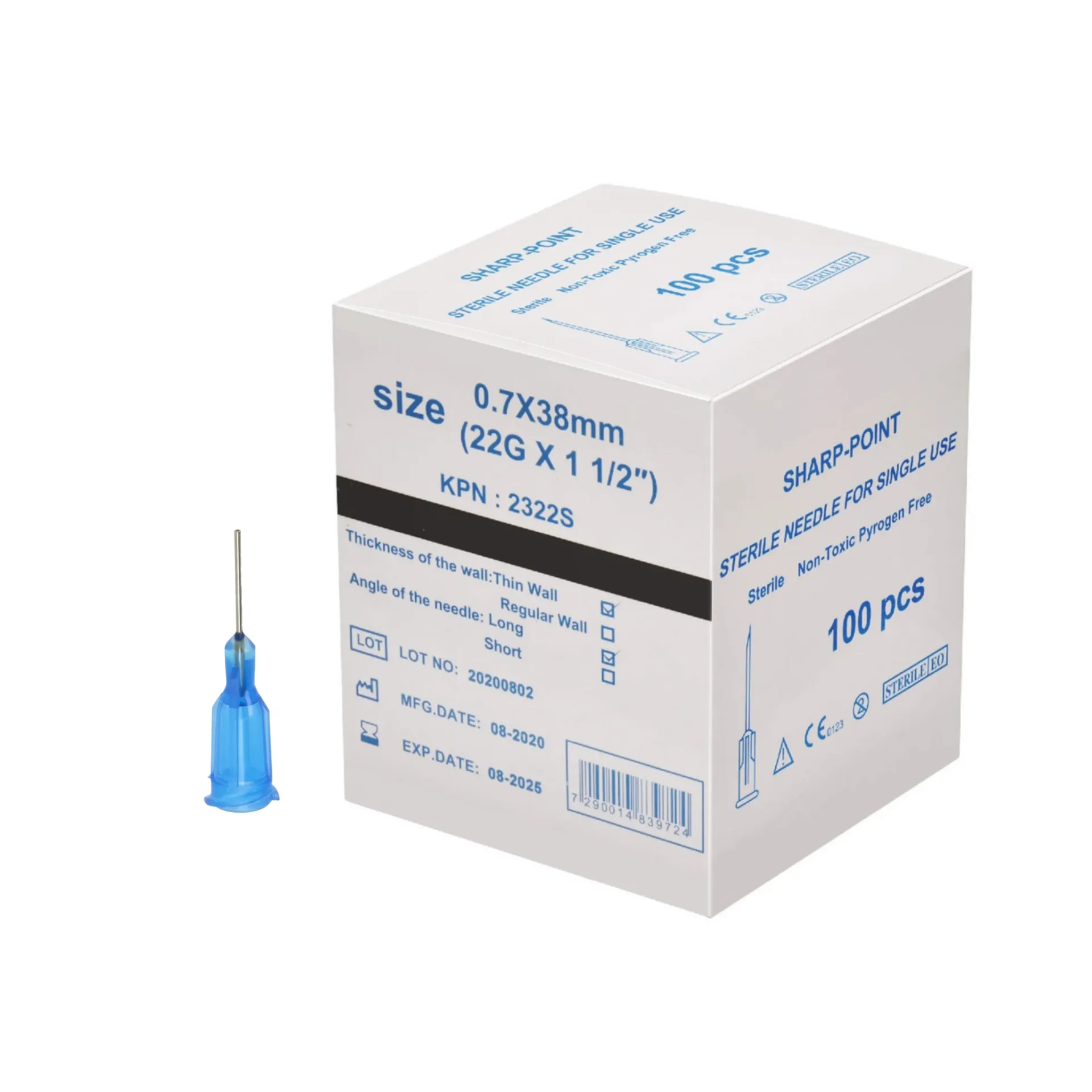 מחט היפודרמית סטרילית. 100 יחידות. Sterile Hypodermic Needle. . גדלים 16G עד 32G