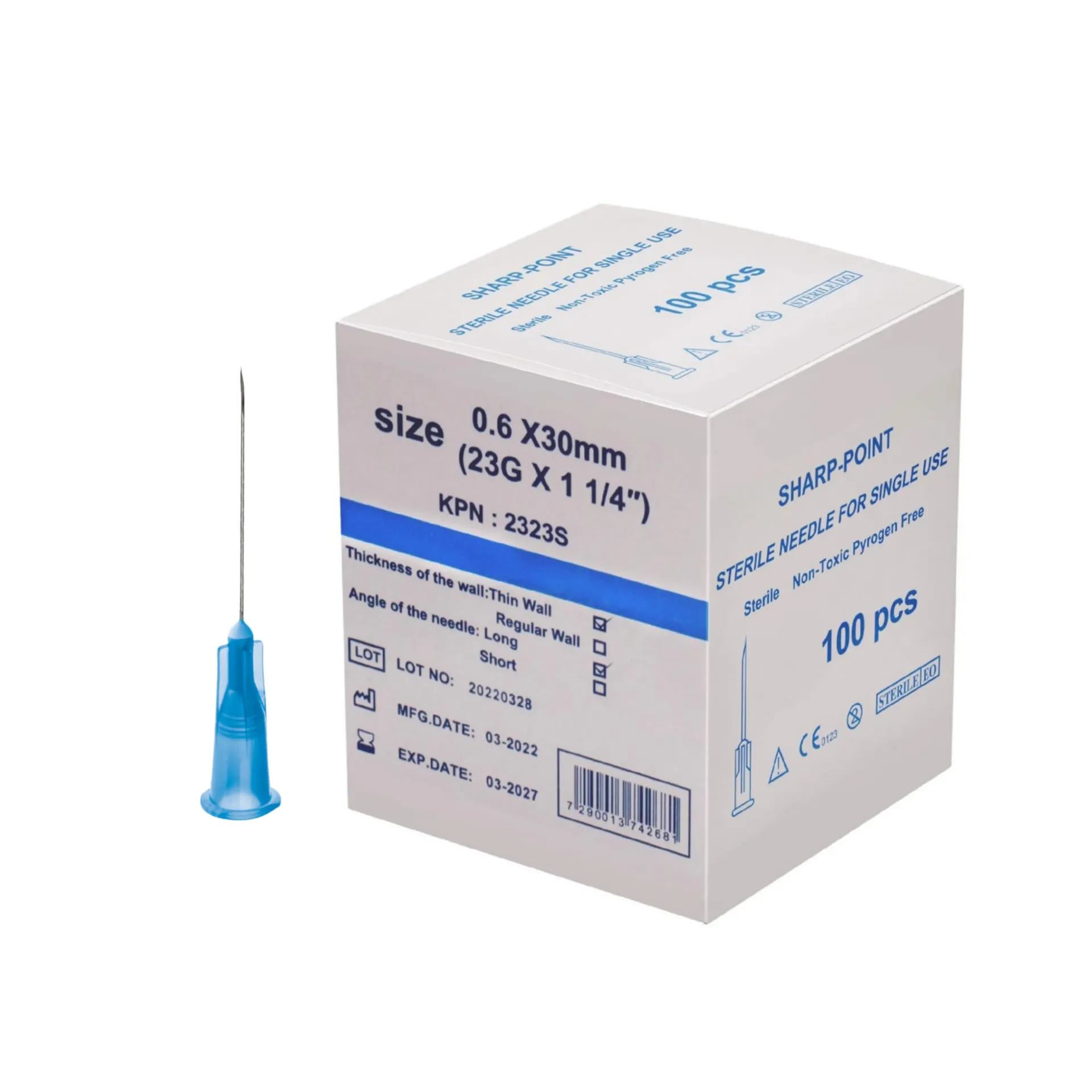 מחט היפודרמית סטרילית. 100 יחידות. Sterile Hypodermic Needle. . גדלים 16G עד 32G