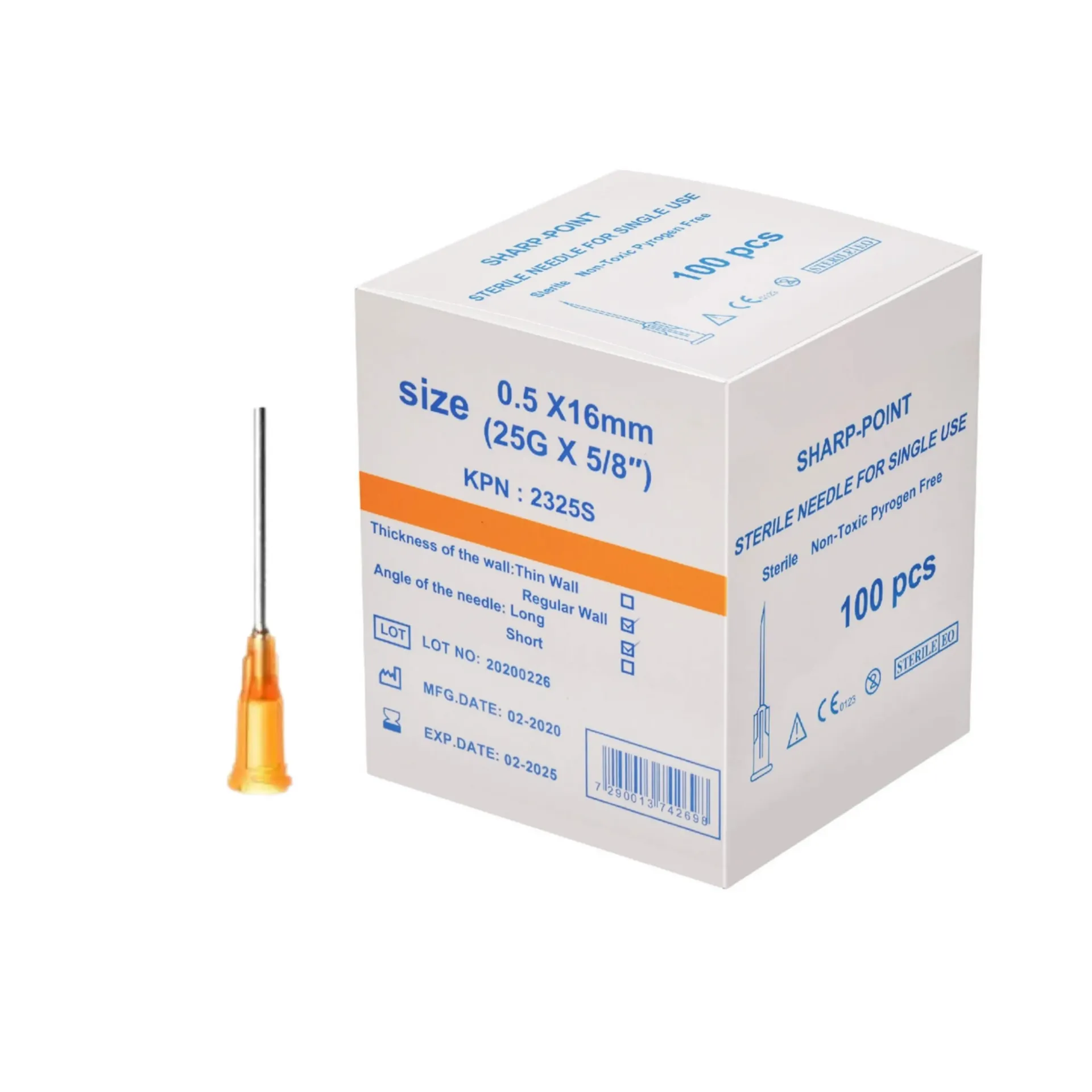 מחט היפודרמית סטרילית. 100 יחידות. Sterile Hypodermic Needle. . גדלים 16G עד 32G