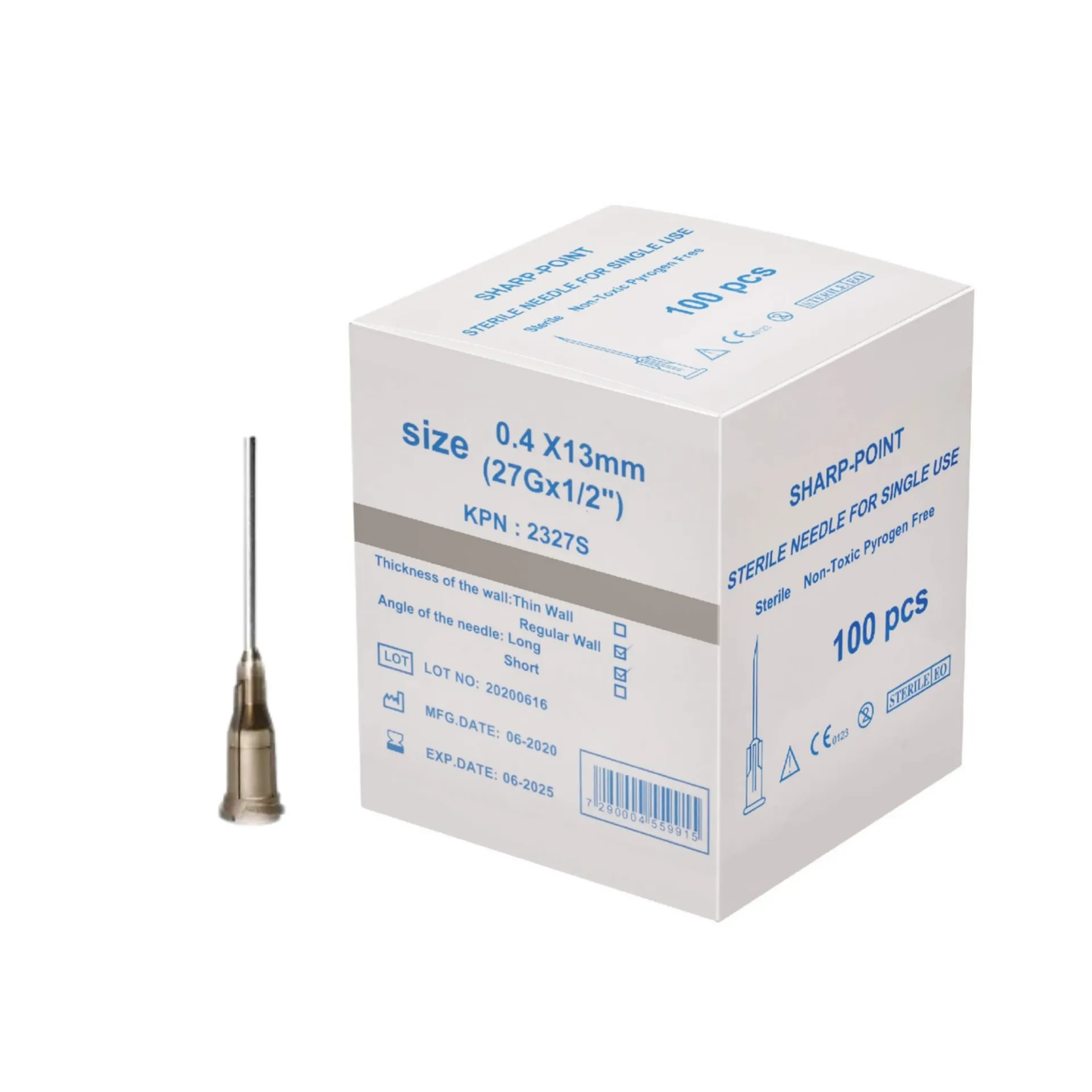 מחט היפודרמית סטרילית. 100 יחידות. Sterile Hypodermic Needle. . גדלים 16G עד 32G