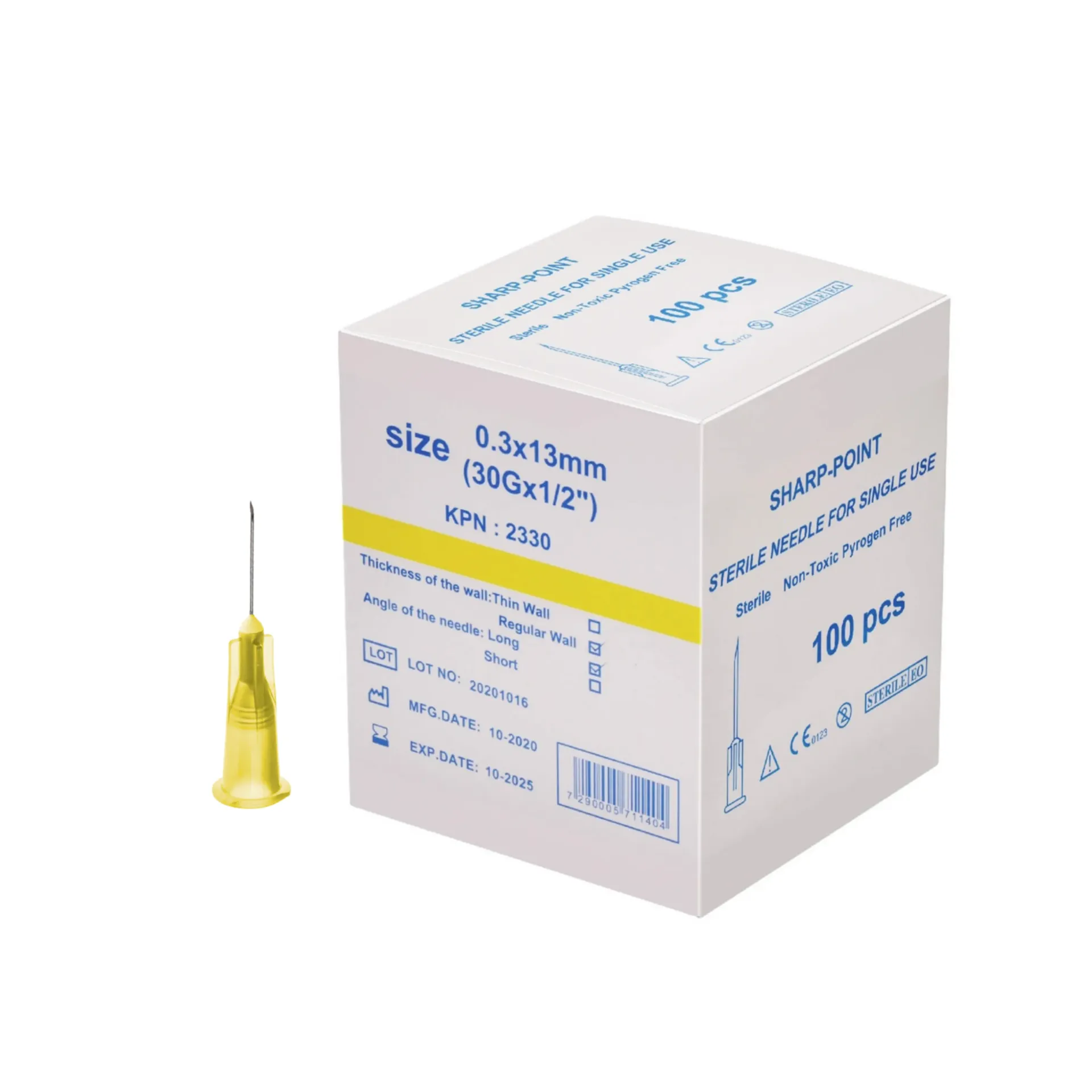 מחט היפודרמית סטרילית. 100 יחידות. Sterile Hypodermic Needle. . גדלים 16G עד 32G