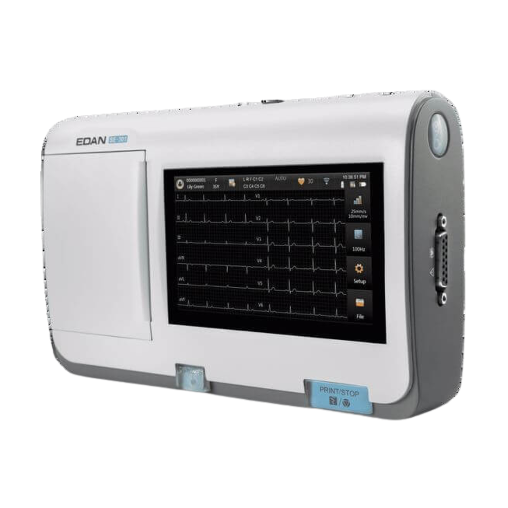מכשיר א.ק.ג EDAN SE-301. ECG Machine. 3 ערוצים, 12 לידים. מסך מגע צבעוני 5 אינץ. בחירת חיבור: Wi-Fi, ללא חיבור או SIM 4G. ס.מדיק יבוא