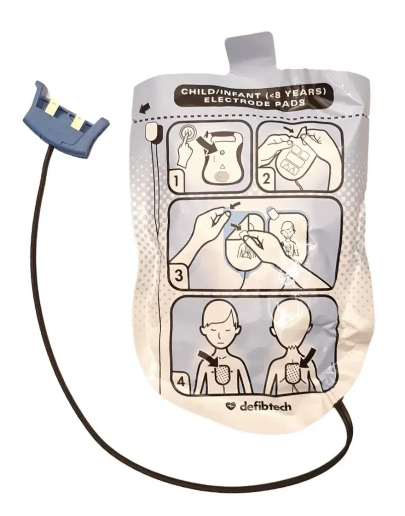 מדבקות (אלקטרודות) ילד לדפיברילטור Lifeline. Pediatric Defibrillation Pads. Defibtech. מתחת לגיל 8 / עד 25 ק"ג. ס.מדיק יבוא