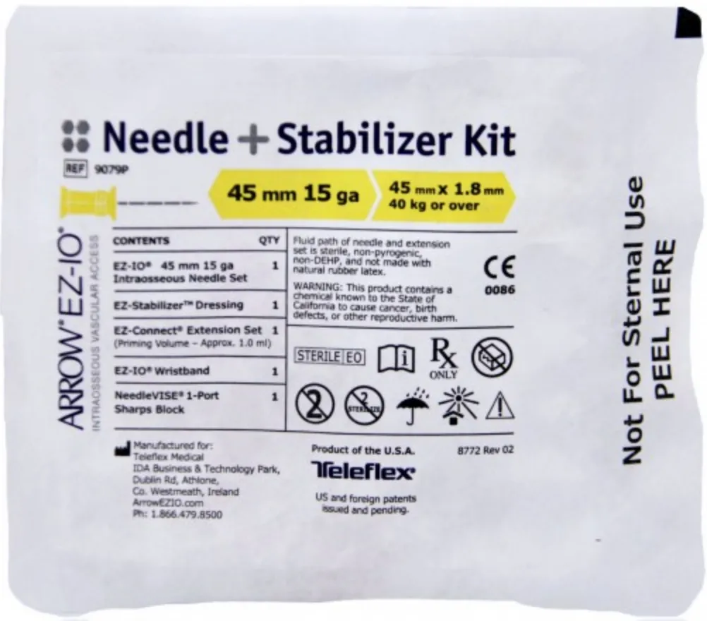 מחט תוך-עצמית EZ-IO עם ערכת מייצב 45 מ"מ. EZ-IO Needle + Stabilizer Kit 45mm 15G. צהוב, יחידה בודדת. ס.מדיק יבוא