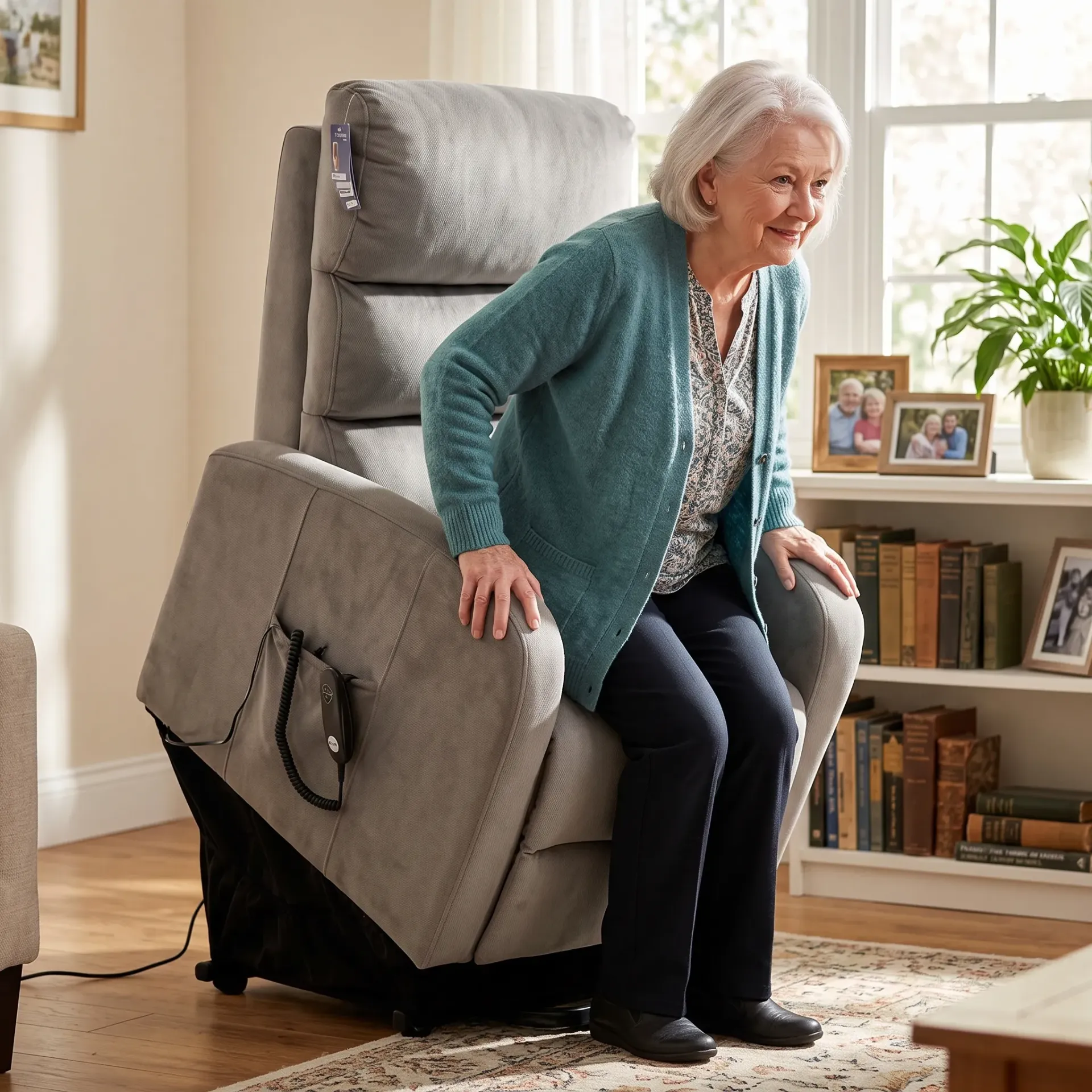 [380804] כורסת קימה חשמלית עם מנוע אחד. UP Electric Lift Chair. עד 110 ק"ג. רוחב מושב 53 ס"מ. ריפוד קטיפה אפור. 5 שנות אחריות. ס.מדיק יבוא