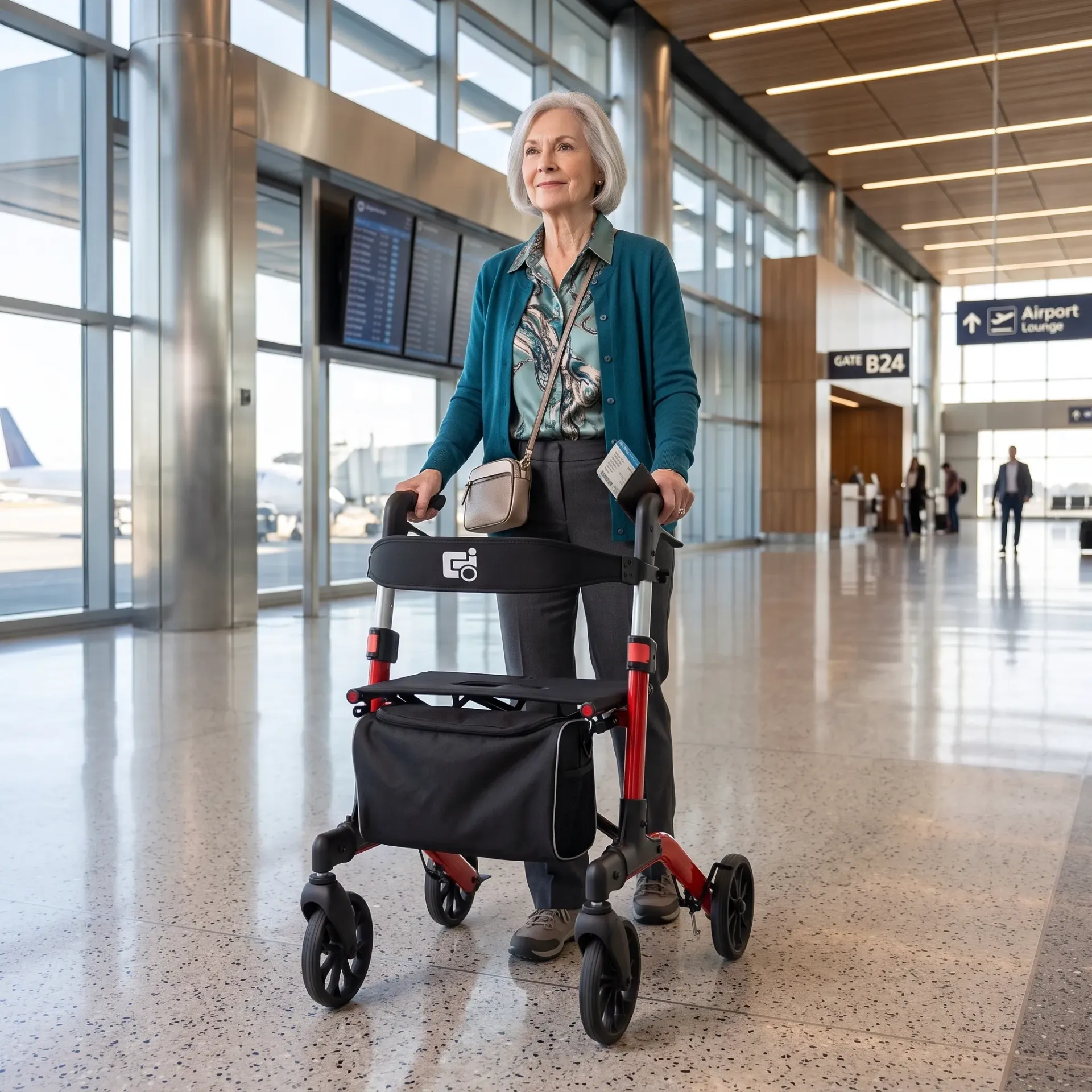 רולטור קל משקל מתקפל פעמיים Walk King. 2 Fold Rollator. משקל 6.9 ק"ג. קיפול כפול לרוחב 24 ס"מ. כולל מושב, משענת גב ותיק נשיאה. ס.מדיק יבוא