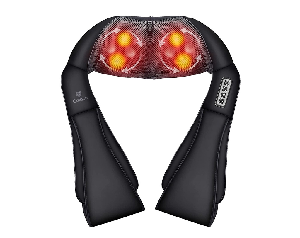 [990144] חגורת עיסוי שיאצו לגב ולצוואר. Carbon SMB-312. גלילי עיסוי 3D. חימום. כולל מתאם לרכב