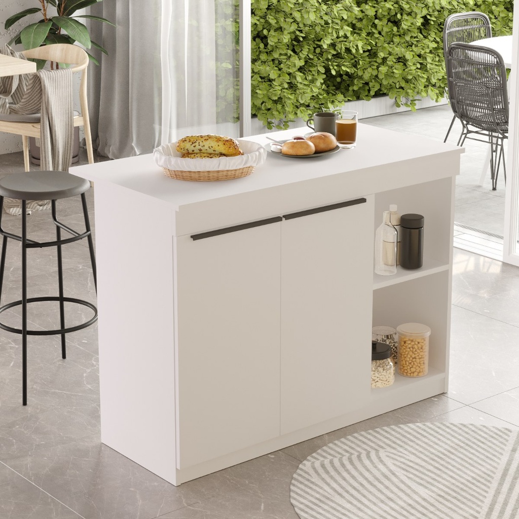 [990205] אי למטבח GILMOR OR2-W. 120 x 60 x 88 ס"מ. תאים פתוחים ומשטח עבודה