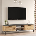 מזנון טלוויזיה Logan RL1-AA. 160 x 35 x 49 ס"מ. 2 דלתות ותא פתוח. רגלי מתכת
