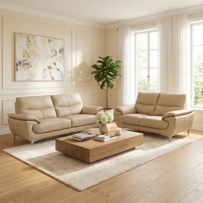 [990314] ספה תלת ודו מושבית דגם ג׳נובה. Genova 3+2 Sofa Set. מערכת ישיבה 2+3. בד וגוון לבחירה