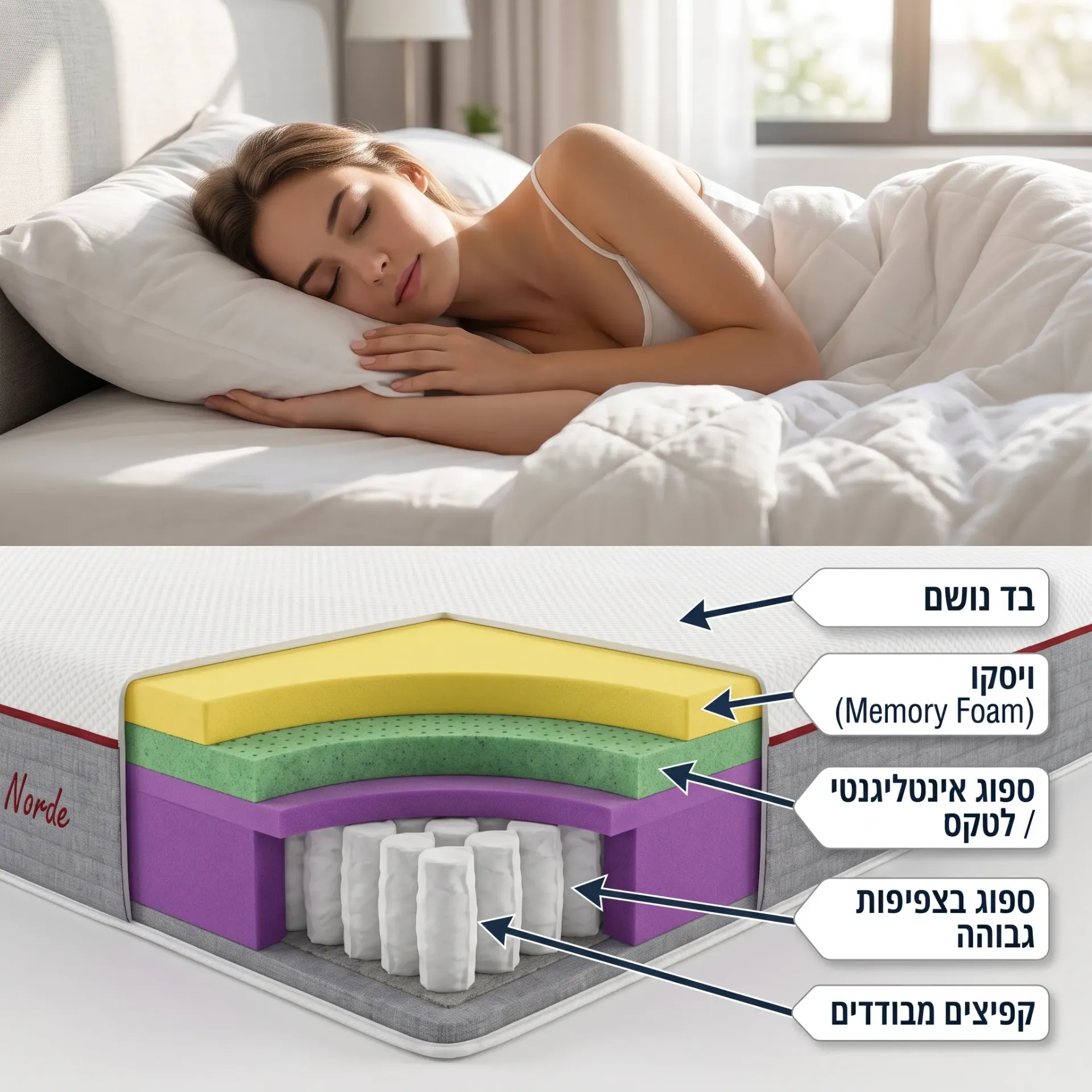[990329] מזרן נורד Swiss Comfort. NORDE Mattress. ויסקו קשיח ללא קפיצים. 7 מידות (190×80 יחיד צר)