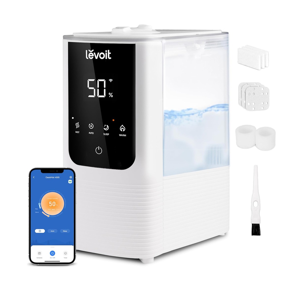 [990346] מכשיר אדים חכם LEVOIT OasisMist 450S. Smart Humidifier. אדים חמים וקרים. מיכל 4.5 ליטר. עד 45 שעות