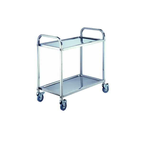 [990374] עגלת שירות נירוסטה 304 עם שני מדפים. Stainless Steel Service Trolley. סף מים, מעקות וידיות הובלה. עד 50 ק"ג למדף. ס.מדיק יבוא
