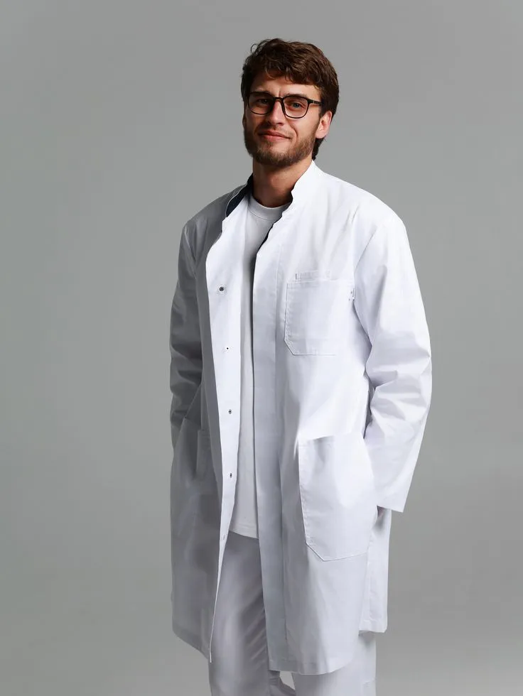 חלוק רפואי לבן. White Medical Coat. כיס חזה. ס.מדיק