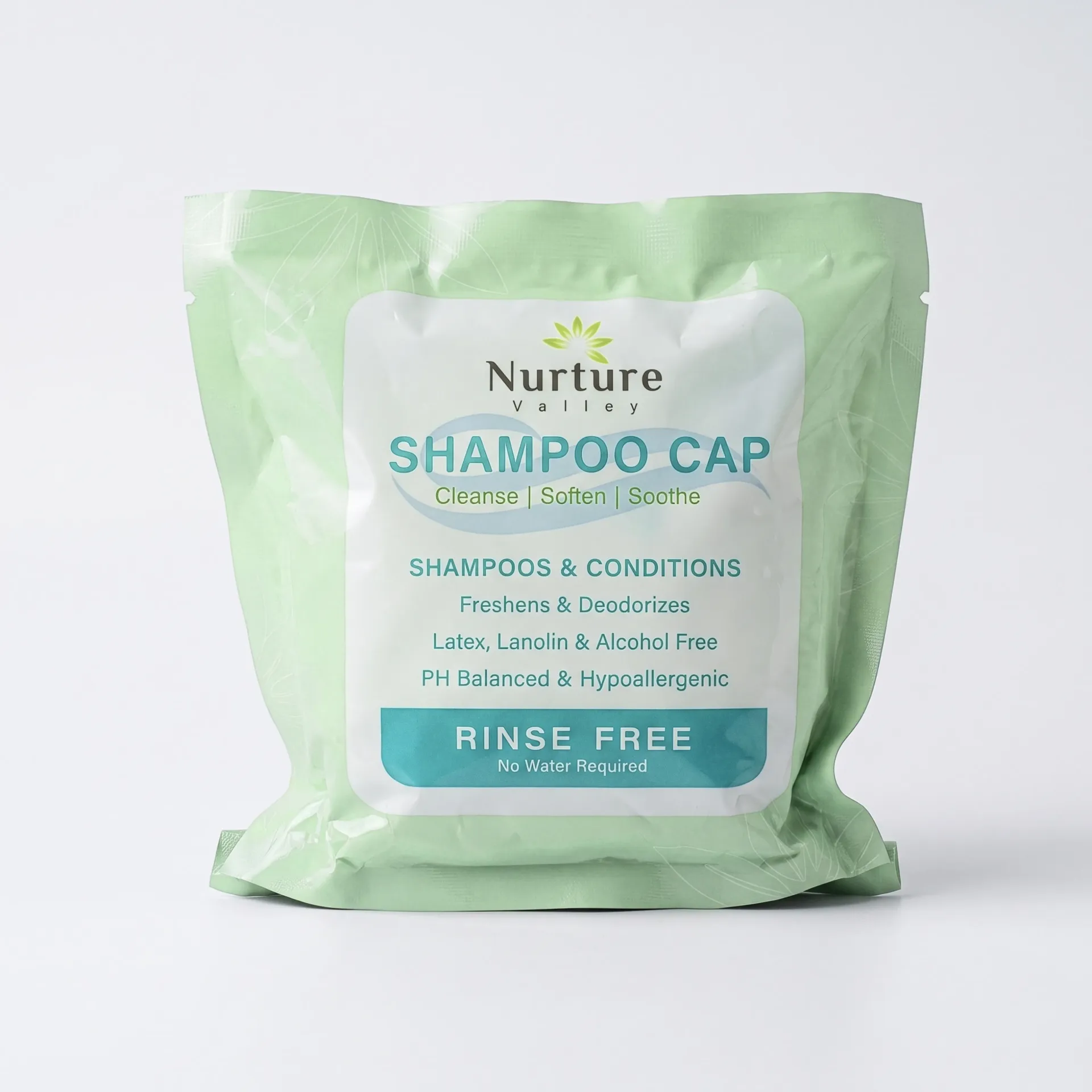[380417] כובע חפיפה ללא מים Nurture Valley. Rinse-Free Shampoo Cap. שמפו ומרכך ללא שטיפה. חד פעמי. ס.מדיק יבוא