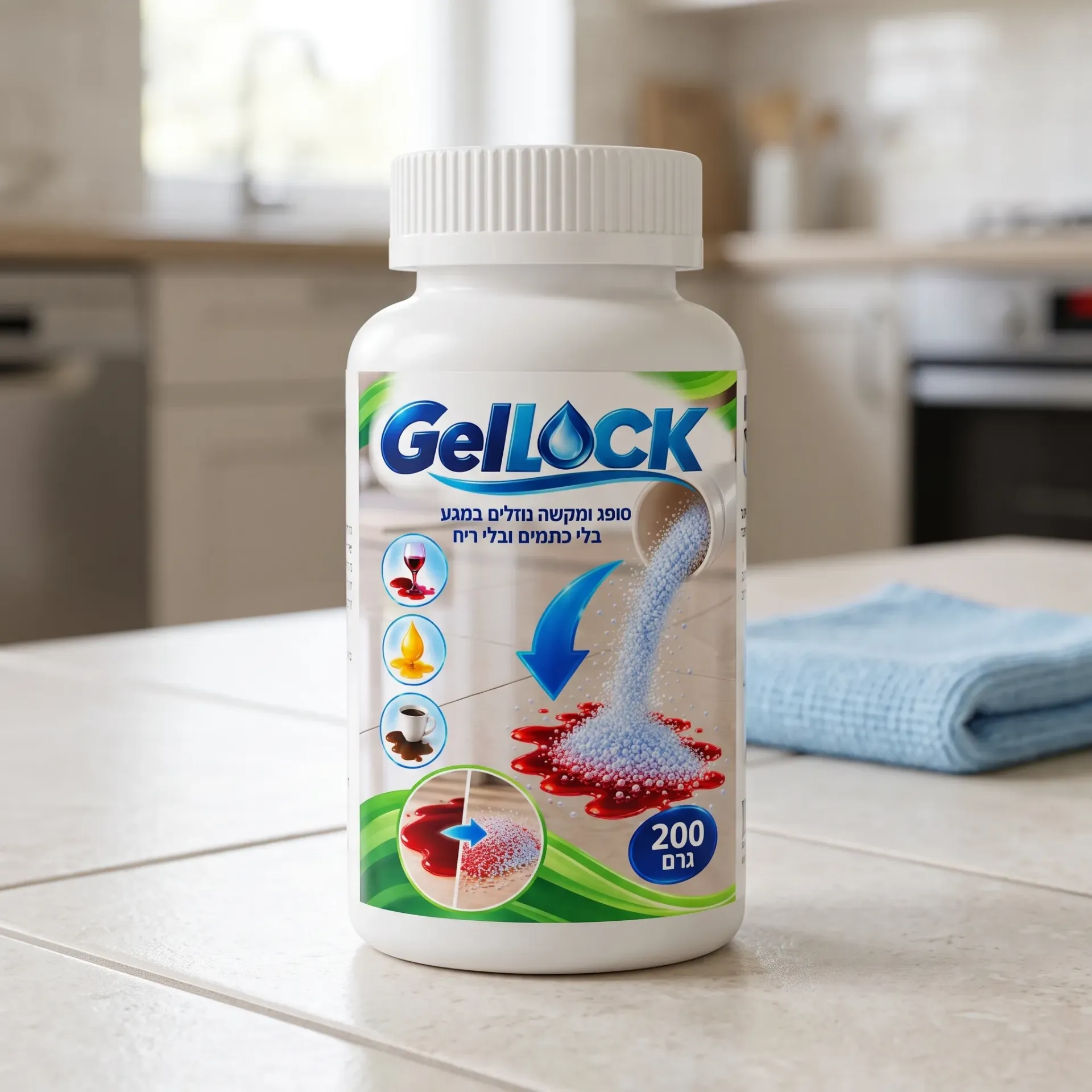 אבקה סופחת לנוזלים GelLOCK. ניקוי מהיר וקל של כל שפך: הופכת נוזל לג'ל תוך 1–2 דקות. באישור משרד הבריאות. ס.מדיק יבוא