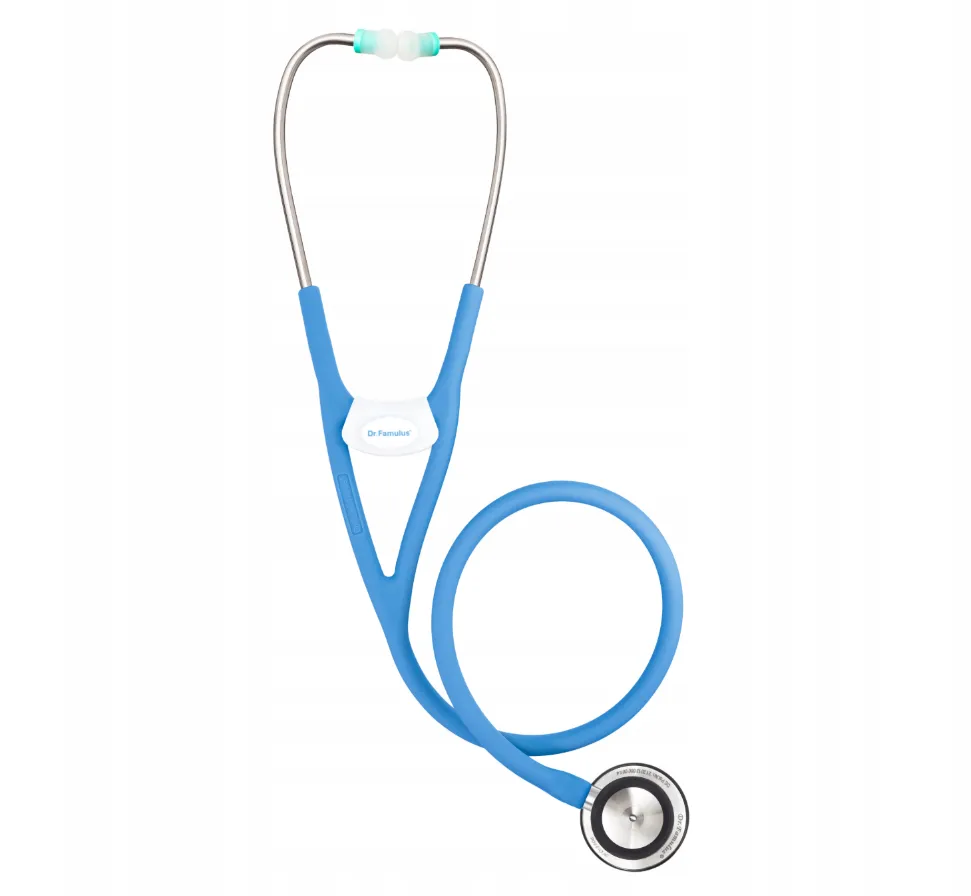 [260871] סטטוסקופ דו-צדדי Dr. Famulus DR-650D. Dual Head Stethoscope. ממברנה מתכווננת Audio Adjustable, צינור תכלת. אאוטלט, יחידה אחת במלאי