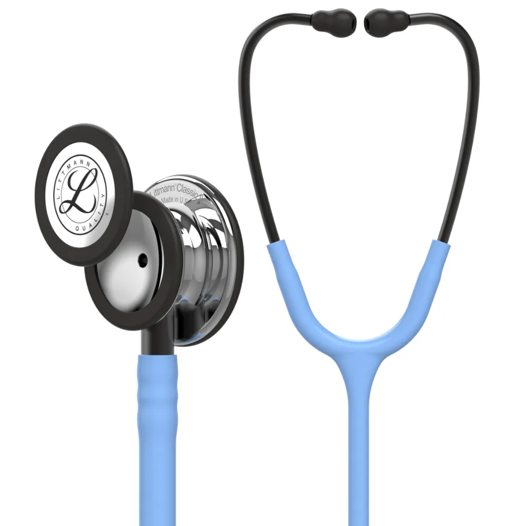 [260821] סטטוסקופ ליטמן 3M קלאסיק III. 3M™ Littmann® Classic III™ Stethoscope. צבע תכלת גימור ראי צוואר עשן. Light blue, mirror finish, smoke neck. דגם 5959. ממברנה כפולה. אחריות יצרן 5 שנים . יבוא רשמי לישראל.