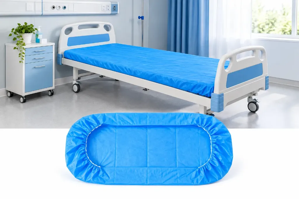 [464804] סדין ניילון CPE למיטה עם גומי. CPE Bed Cover. 210x90 ס"מ, כחול, 10 יחידות. Medicpro
