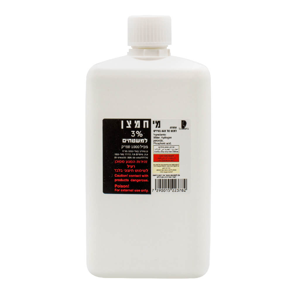 [580142] מי חמצן 3% למשטחים. Hydrogen Peroxide 3% for Surfaces. 1000 מ"ל. חיטוי משטחים וציוד רפואי. ס.מדיק