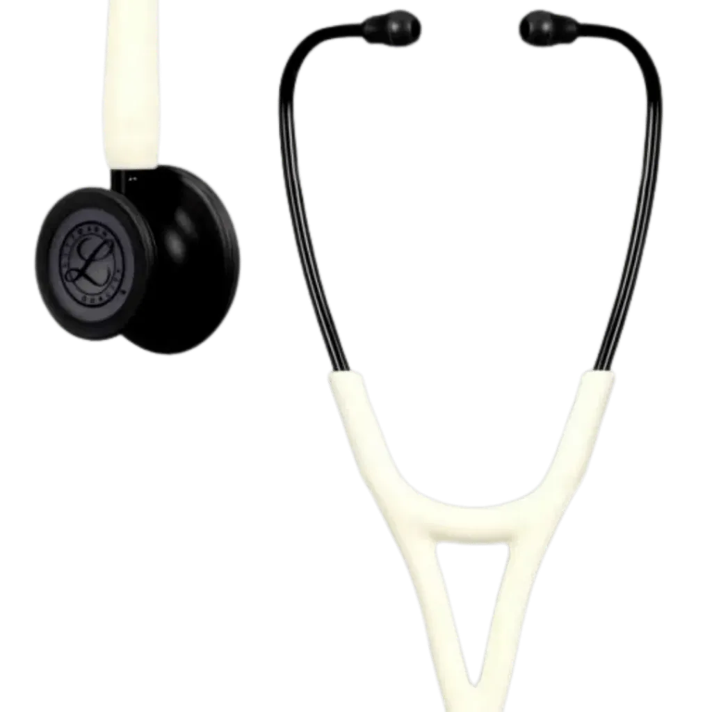 [260841] סטטוסקופ ליטמן 3M™ קרדיולוגי IV. 3M™ Littmann® Cardiology IV™ Stethoscope. צבע שמנת עם גימור חזה שחור מט וצינור סאטן אלבסטר. Cream with a matte black chest finish and an alabaster satin trim. דגם 6186. ראש כפול. אחריות יצרן 5 שנים. יבוא רשמי לישראל. ס.מדיק יבוא