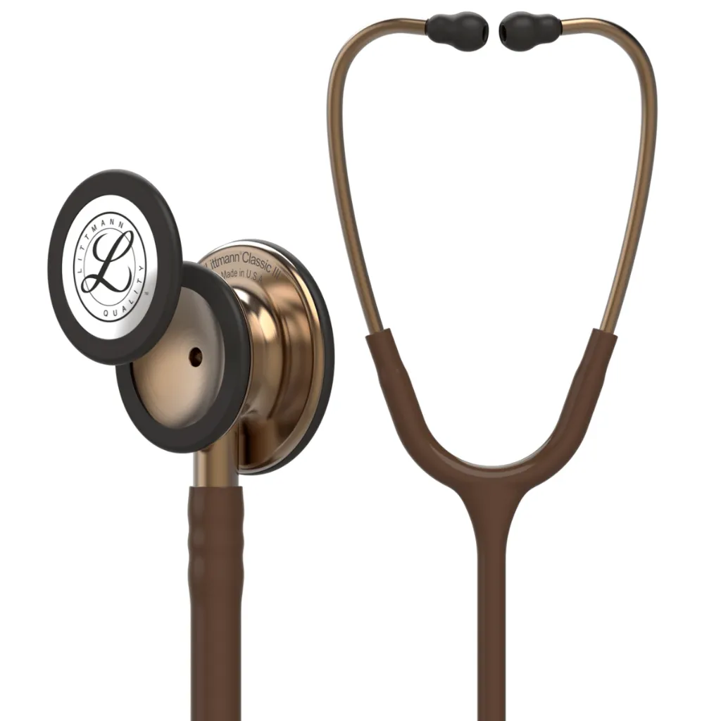 סטטוסקופ ליטמן 3M קלאסיק III. 3M™ Littmann® Classic III™ Stethoscope. צבע חום שוקולד גימור נחושת. chocolate Brown color, copper finish . דגם 5809. ממברנה כפולה. אחריות יצרן 5 שנים. יבוא רשמי לישראל.