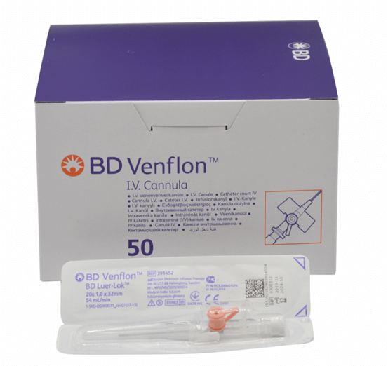 [460211] וונפלון מחט לעירוי/נידל. 50 יחידות.  16G אפור|18G ירוק|22G כחול.  BD Venflon. IV Cannula Needle (16G אפור)