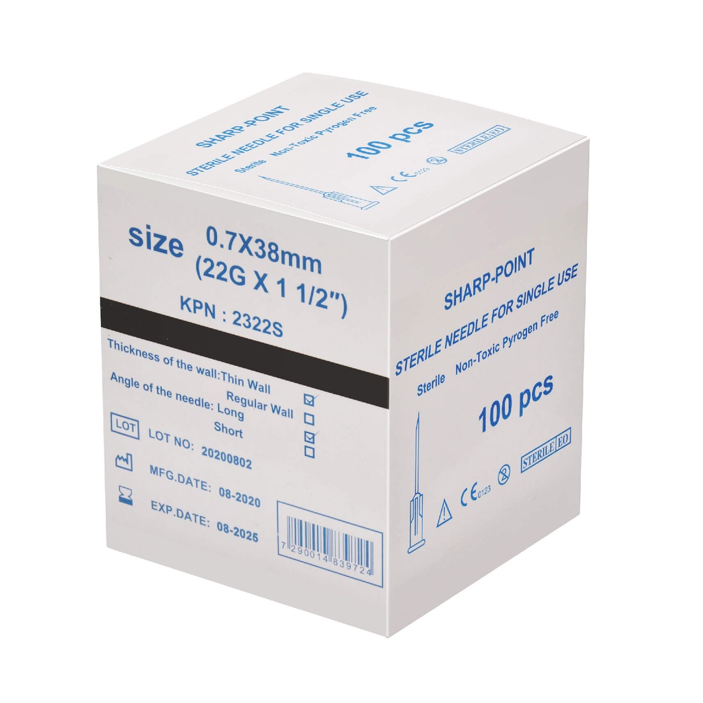 מחט היפודרמית סטרילית. 100 יחידות. Sterile Hypodermic Needle. . גדלים 16G עד 32G