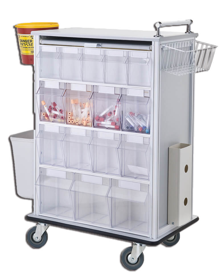 [500407] עגלת טיפולים חד/דו צדדית. Treatment Cart. מיוצר בישראל. נירוסטה ואלומיניום. 102×100×55 ס"מ. גלגלים נעילים. ס.מדיק יבוא (חד צדדית)