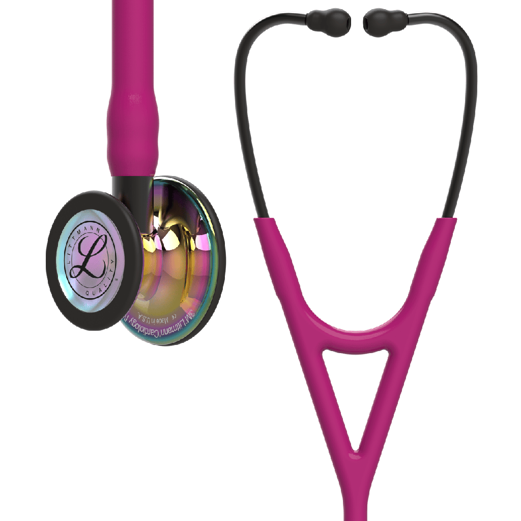 [261408] סטטוסקופ ליטמן 3M™ קרדיולוגי IV. 3M™ Littmann® Cardiology IV™ Stethoscope. צבע פטל גימור קשת. Raspberry Rainbow Finish. דגם 6241. ראש כפול. אחריות יצרן 5 שנים. יבוא רשמי לישראל.