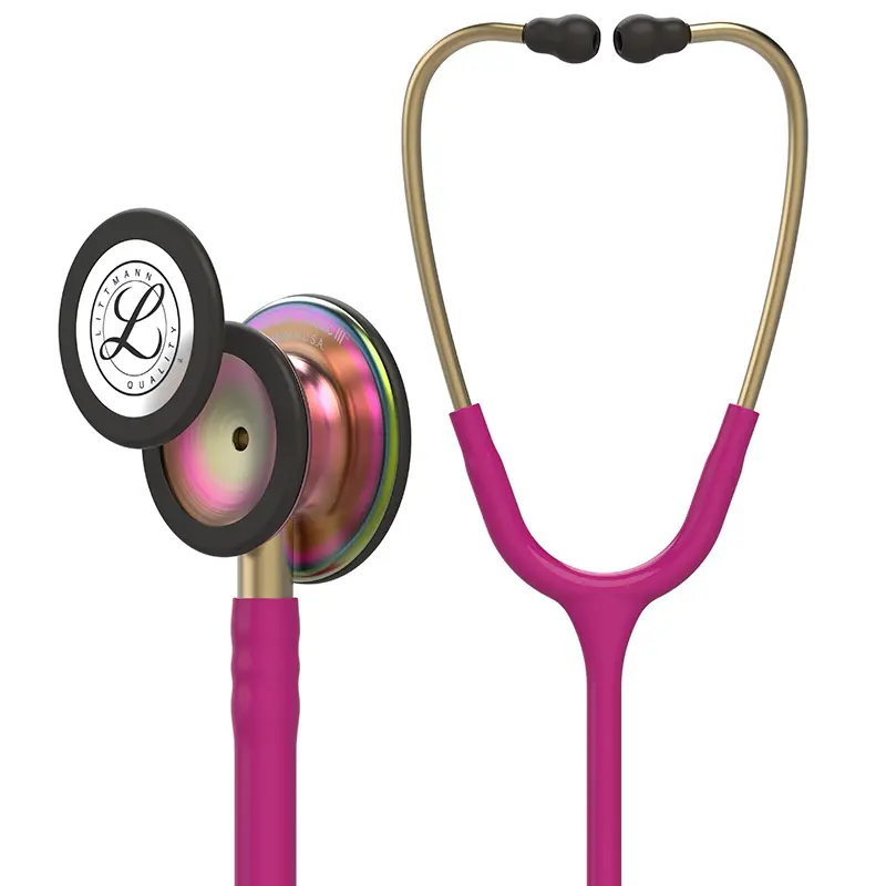 [260815] סטטוסקופ ליטמן 3M קלאסיק III. 3M™ Littmann® Classic III™ Stethoscope. צבע פטל מוזהב גימור קשת. Raspberry color, gold metal, rainbow finish. דגם 5806. ממברנה כפולה. אחריות יצרן 5 שנים . יבוא רשמי לישראל.