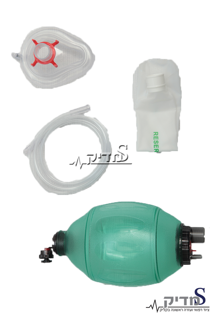 אמבו מפוח הנשמה ידני. Ambu Manual Resuscitator סיליקון רפואי. מידה מבוגר. כולל שקית העשרה, מחבר T ומסכה מידה 5. חיבור מהיר לבלון חמצן. ס.מדיק יבוא