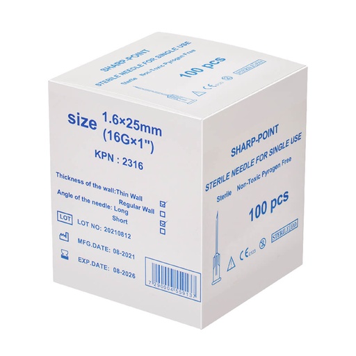 [463612] מחט היפודרמית סטרילית. 100 יחידות. Sterile Hypodermic Needle. . גדלים 16G עד 32G (18G)